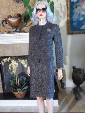 Dolce & Gabbana Gray Brown Corded Lace Skirt Suit IT 44/46- US 8/10